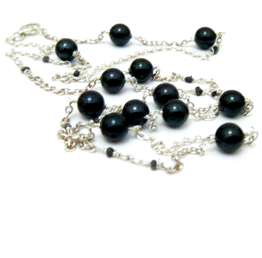 Black Akoya and Black Diamonds Station Necklace